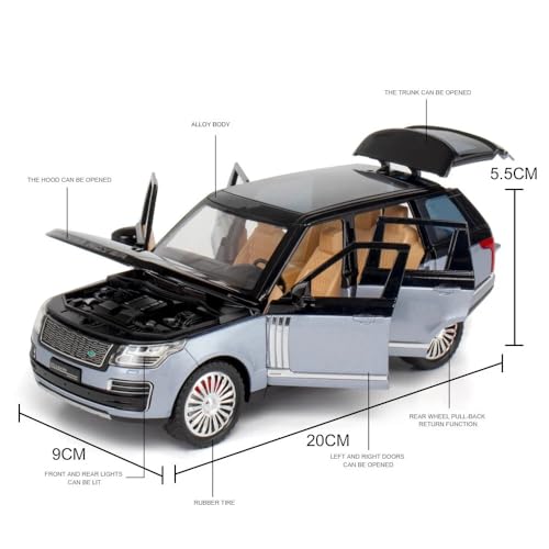 Aetron 1:24 Land Range Diecast Car Model – Black | Alloy Metal Replica with Lights, Sounds & Opening Doors