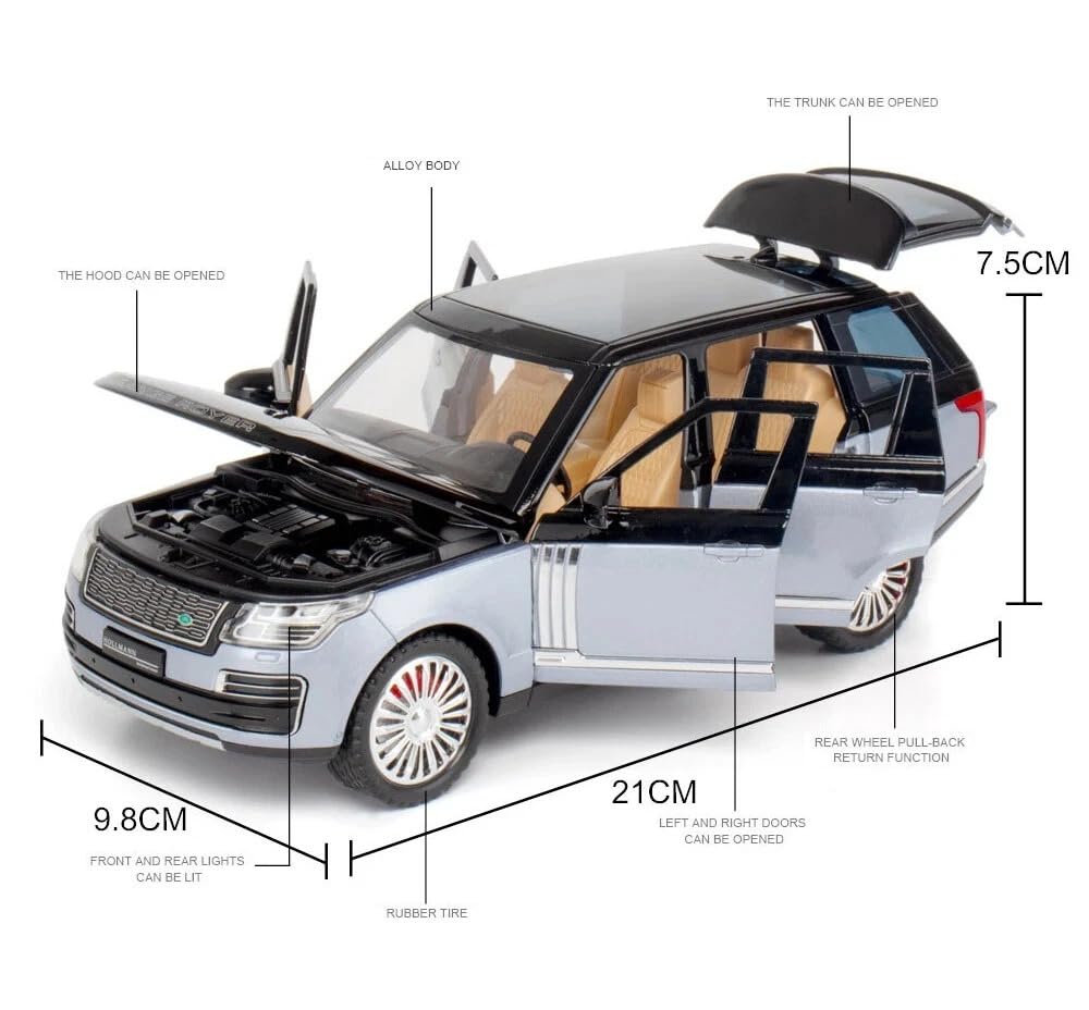 Aetron 1:24 Land Range Diecast Car Model – Alloy Metal Replica with Lights, Sounds & Opening Doors (Blue)