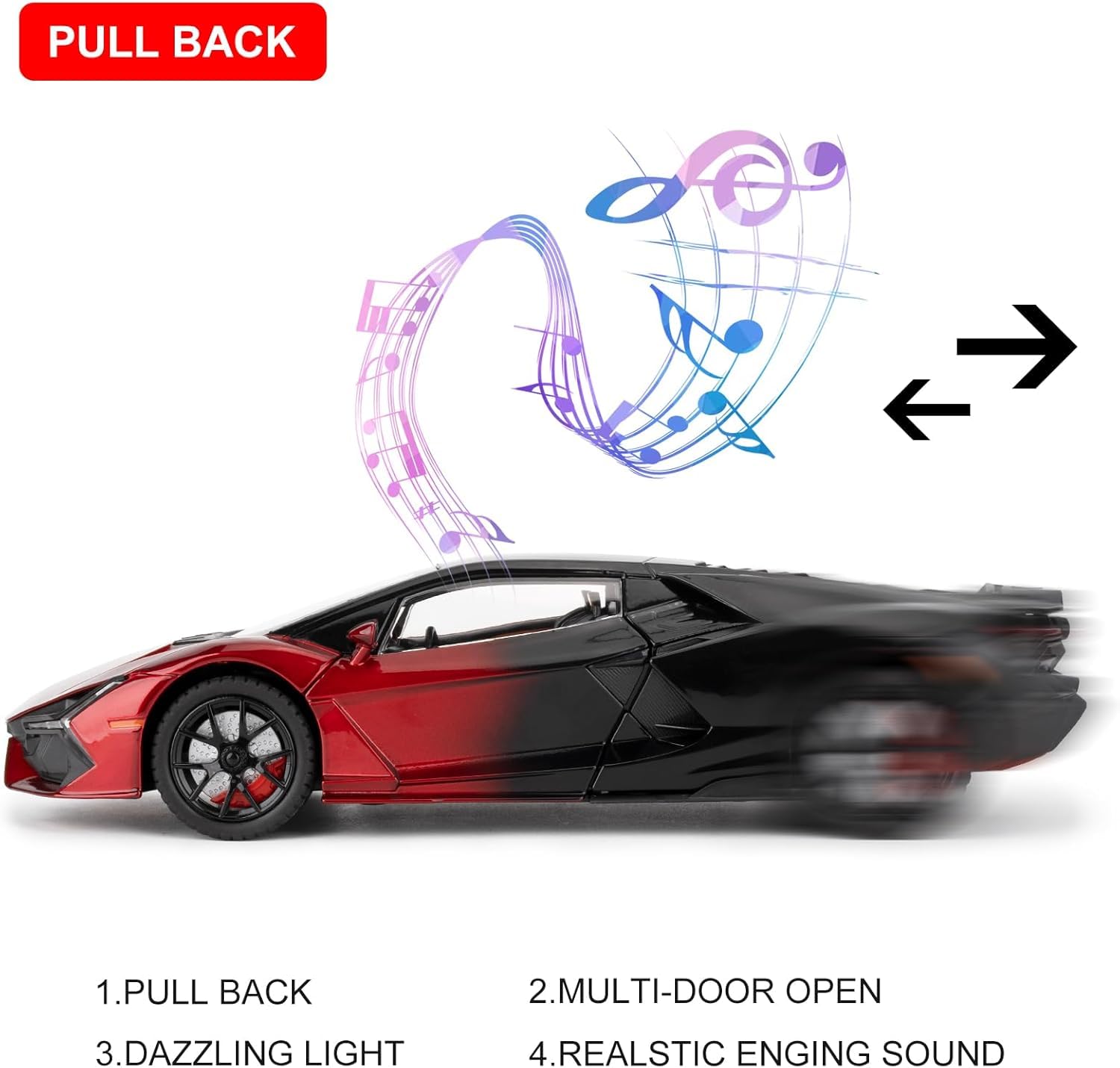 Aetron 1:24 Scale Luxury Sports Car – Revuelto Inspired (Red & Black)