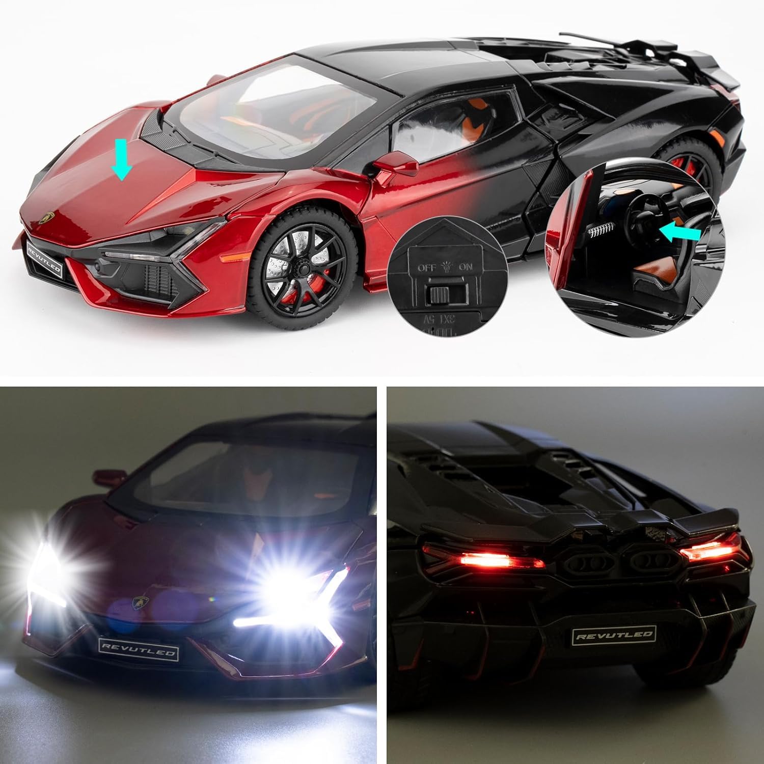 Aetron 1:24 Scale Luxury Sports Car – Revuelto Inspired (Red & Black)