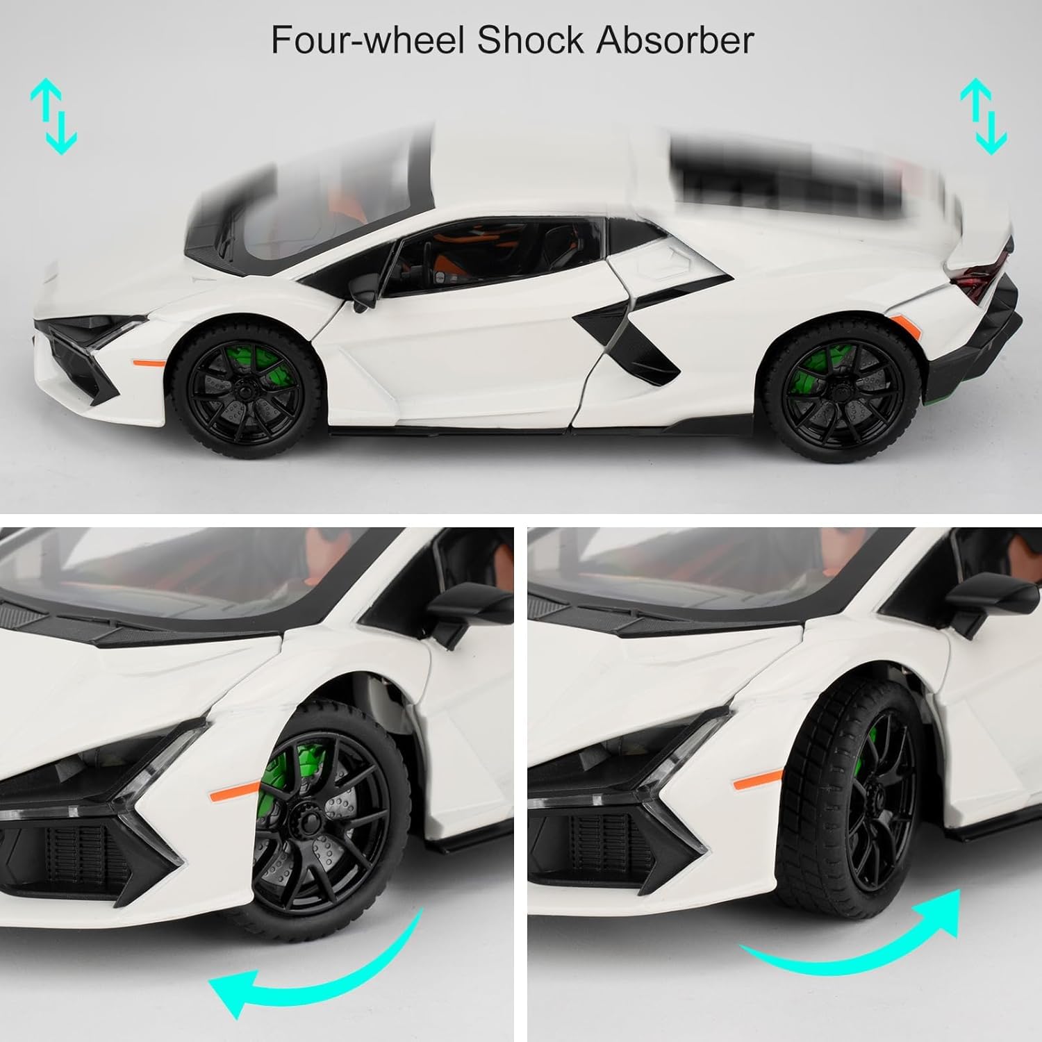Aetron Revuelto Inspired Scale Luxury Sports Car Toy Model 1:24 – Die-Cast Metal Body with Openable Doors & Pull-Back Action (White)
