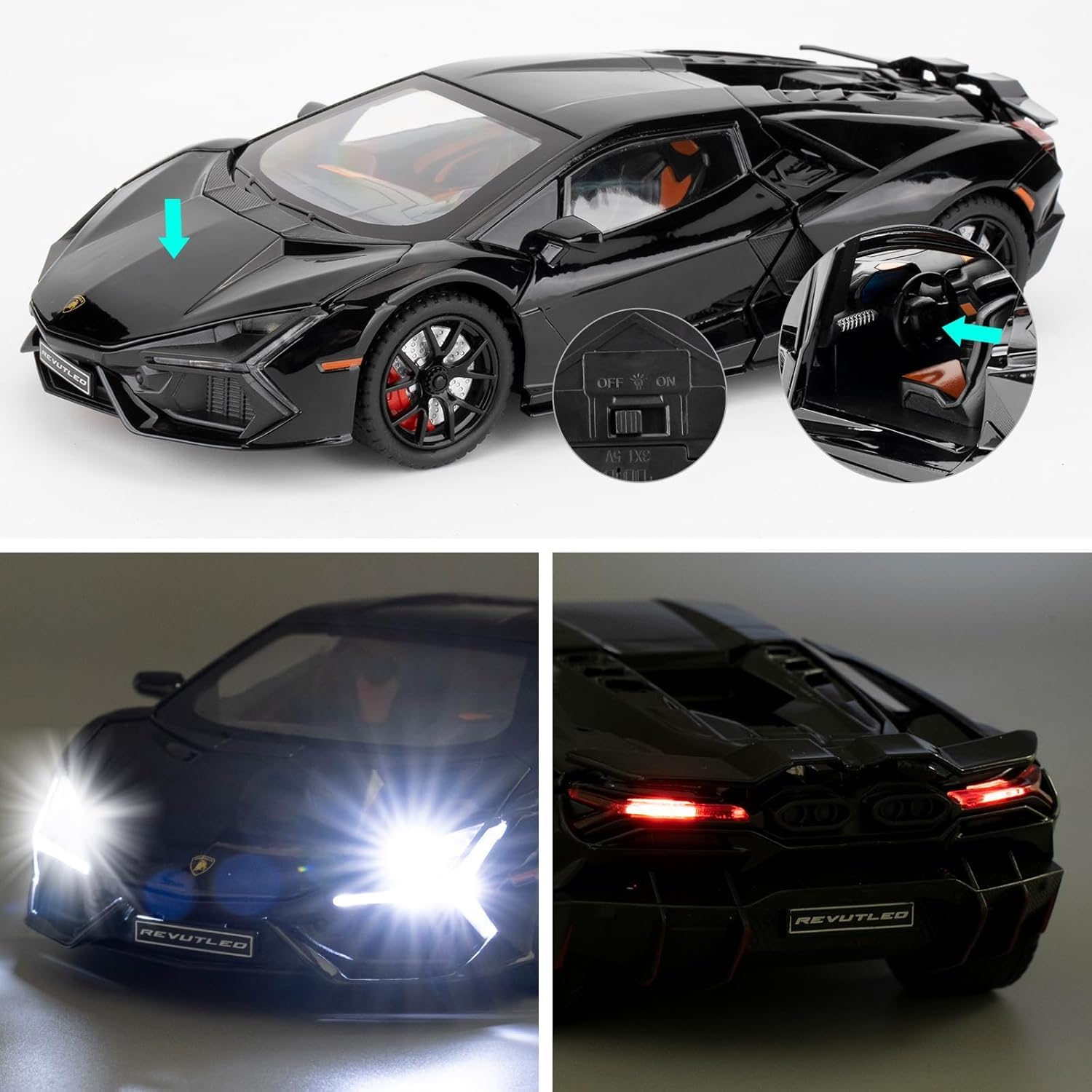 Aetron 1:24 Scale Luxury Sports Car – Revuelto Inspired (Red & Black)